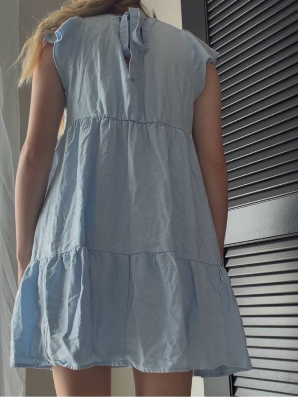 Light Blue V-Neck Babydoll Mayernity Dress - Picture 4 of 7
